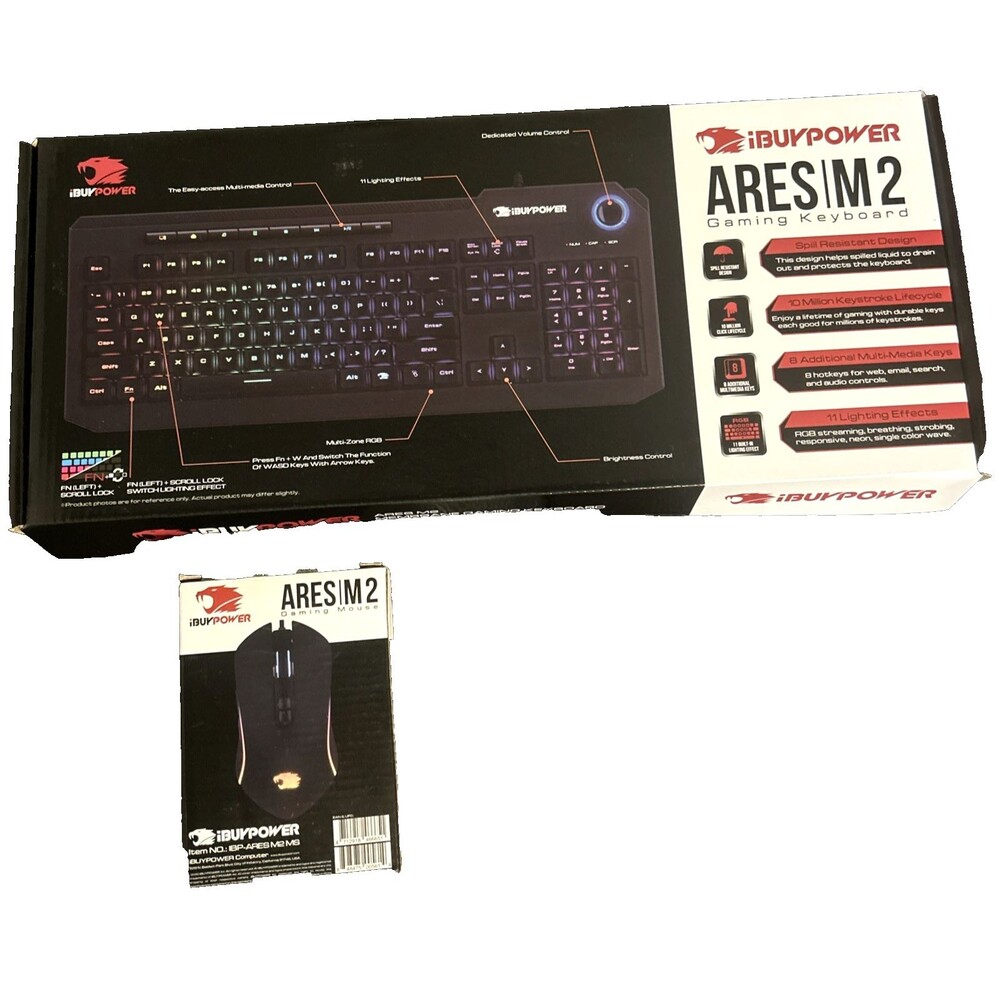 iBuypower Ares M2 Gaming Keyboard RGB Backlit with 11 Effects and Ares M2 Mouse